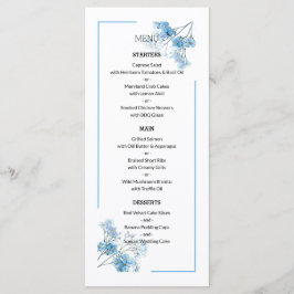 Light Blue Botanical Floral Pattern Wedding Menükarte