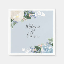 Light Blue Botanical Floral Wedding Napkins Serviette