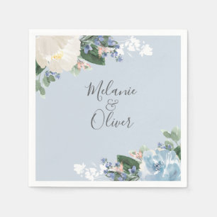 Light Blue Botanical Floral Wedding Napkins Serviette