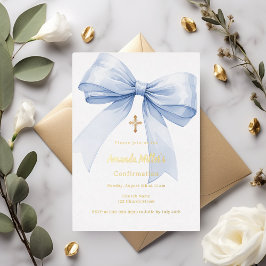Light blue bow girl Confirmation gold foil Folieneinladung