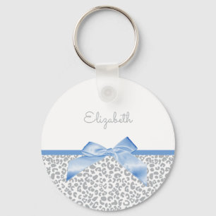 Light Blue Bow mit trendigem Leopard Print und Nam Schlüsselanhänger