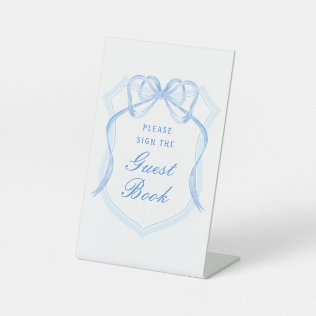 Light Blue Bow Wappen Guest Book Sockelschild (Vorderseite)