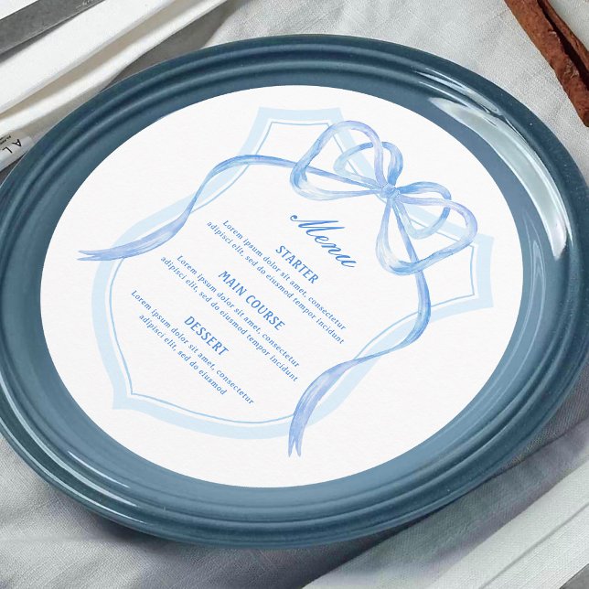 Light Blue Bow Wappen Round Menükarte (Von Creator hochgeladen)