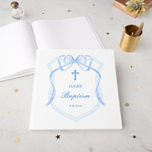Light Blue Bow Wappen Taufe Gästebuch