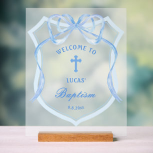 Light Blue Bow Wappen Taufe Willkommen Acrylschild