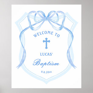Light Blue Bow Wappen Taufe Willkommen Poster