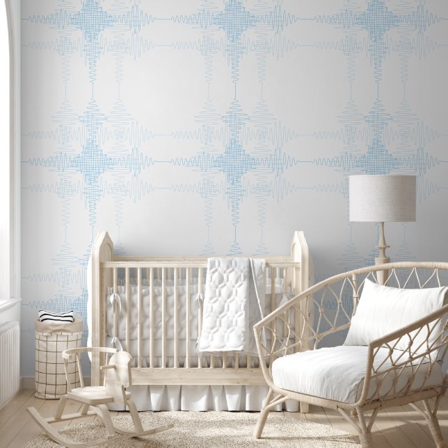 Light Blue Boy Room Sound Wave Minimal Style Tapete (Kinder)