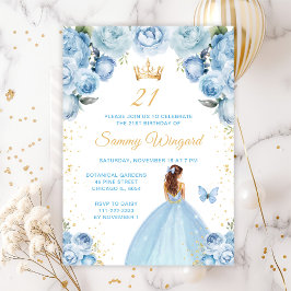Light Blue Brown Hair Princess Birthday Party Einladung
