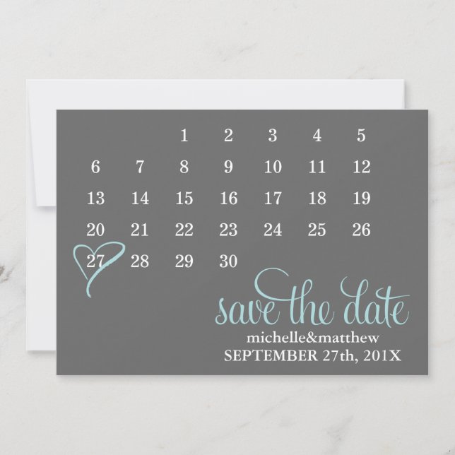 Light Blue Calendar Wedding Save the Date (Vorderseite)