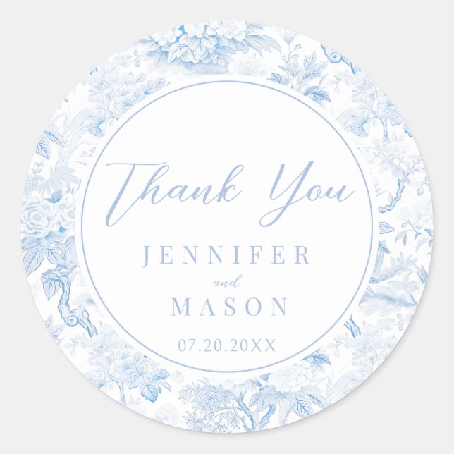 Light Blue Chinoiserie Floral Wedding Vielen Dank Runder Aufkleber (Vorderseite)