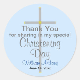 Light Blue Christening Son Danke Runder Aufkleber