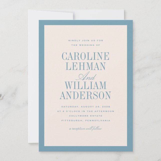 Light Blue Classic Elegant Wedding  Invitation Einladung (Vorderseite)