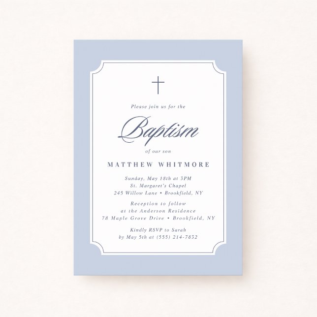 Light Blue Clipped Corners Baptism Invitation Einladung (Von Creator hochgeladen)