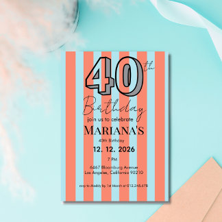 Light Blue & Coral Stripes Modern Scripted Einladung