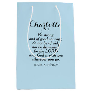Light Blue Courage Bible Verse Individuelle Name E Mittlere Geschenktüte