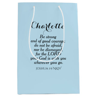 Light Blue Courage Bible Verse Individuelle Name E Mittlere Geschenktüte
