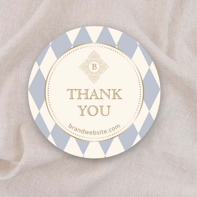 Light Blue Cream Diamonds Gold Frame Monogram  Runder Aufkleber (Von Creator hochgeladen)