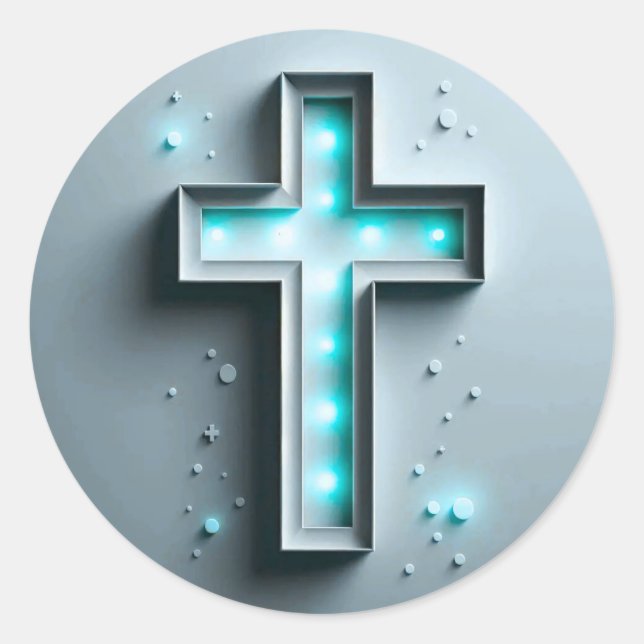 Light Blue Cristian Cross Runder Aufkleber (Vorderseite)