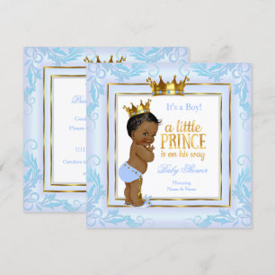 Light Blue Crown Prince Baby Shower Ethnic Einladung