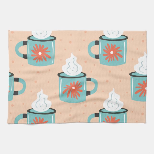 Light Blue Cup Nahtloses Muster. Geschirrtuch (Horizontal)