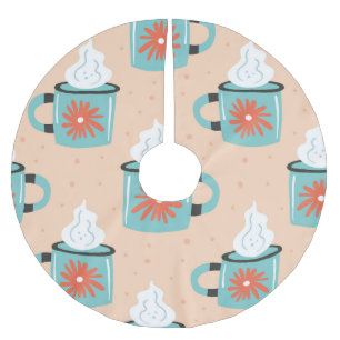 Light Blue Cup Nahtloses Muster. Polyester Weihnachtsbaumdecke