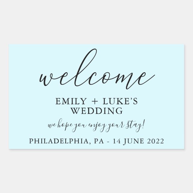 Light Blue Custom Wedding Willkommen Rechteckiger Aufkleber (Vorderseite)