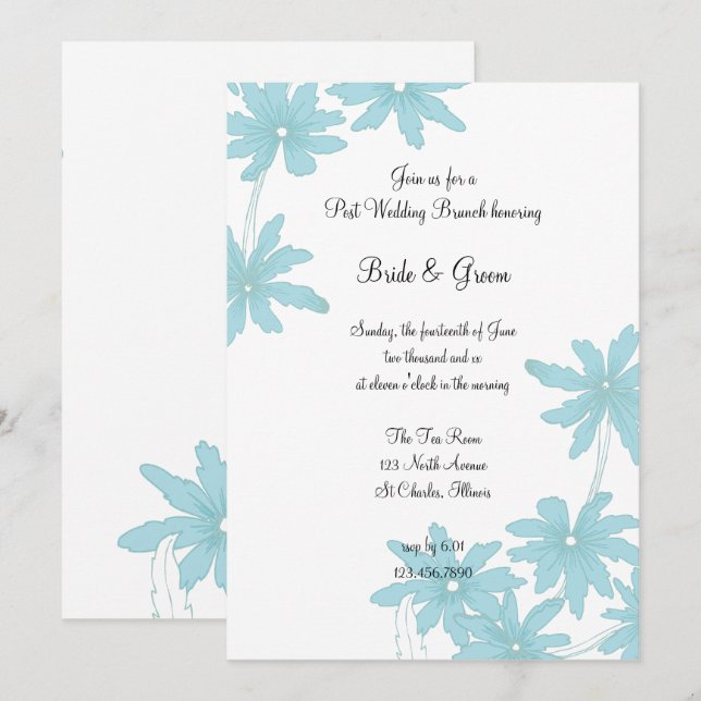 Light Blue Daisies Post Wedding Brunch Einladung (Vorne/Hinten)