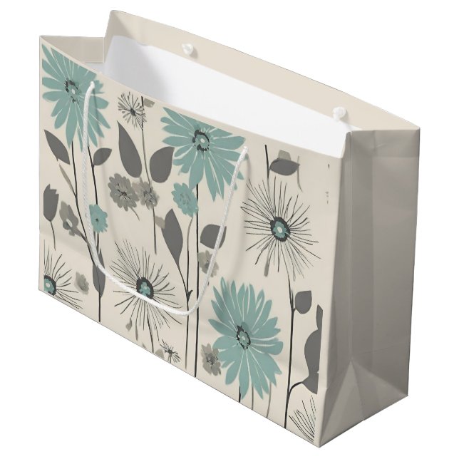 Light Blue Daisy Mid Century Modern Floral Große Geschenktüte (Vorderseite Schrägansicht)