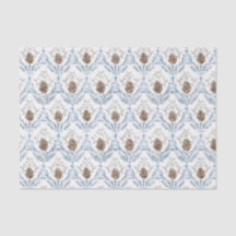 Light Blue Damask Pattern with Pine Cones