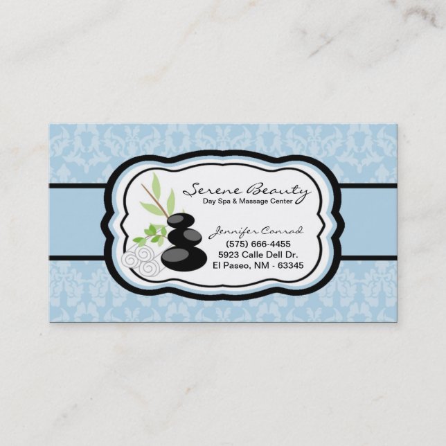 Light Blue Damask Wellness-Center Hot Stones Busin Visitenkarte (Vorderseite)