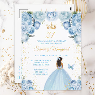 Light Blue Dark Skin Princess Birthday Party Postkarte
