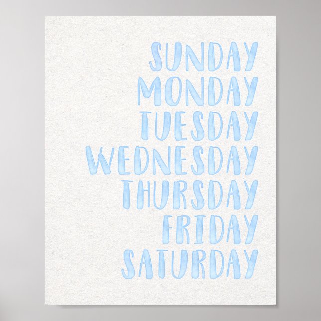 Light Blue Days of the Week Kids Kinderzimmer Post Poster (Vorne)
