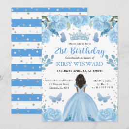 Light Blue Dress Dark Skin Princess Birthday Einladung