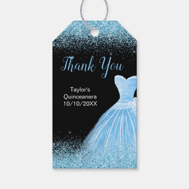 Light Blue Dress Imitate Glitzer Quinceanera Geschenkanhänger (Vorderseite)