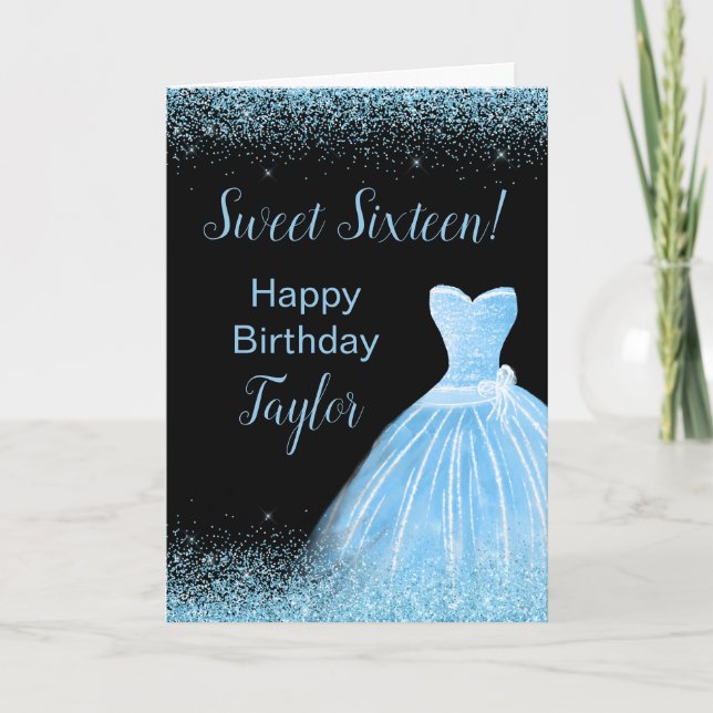 Light Blue Dress Imitate Glitzer Sweet 16 Birthday Karte (Vorderseite)