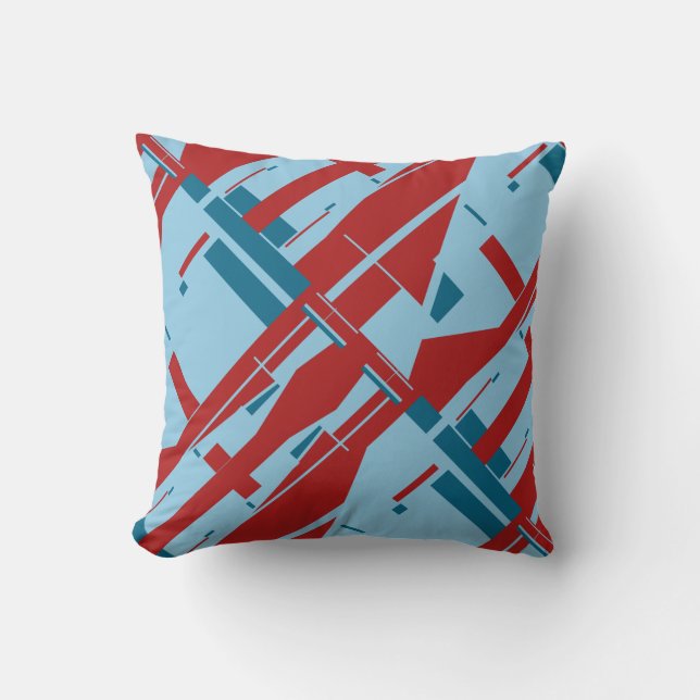 Light Blue Dunkel Red Diagonal Abstract Design Kissen (Vorderseite)