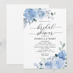 Light Blue Dusty Botanical Floral Brautparty Einladung