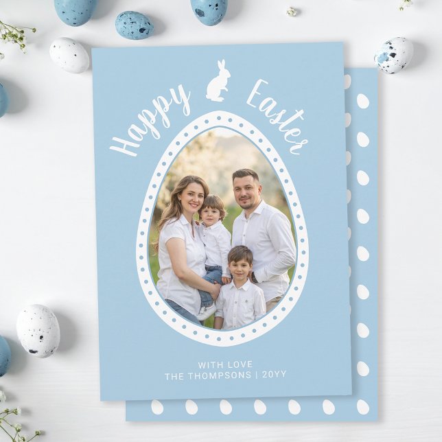 Light Blue Easter Egg Shape With Photo And Bunny Karte (Von Creator hochgeladen)