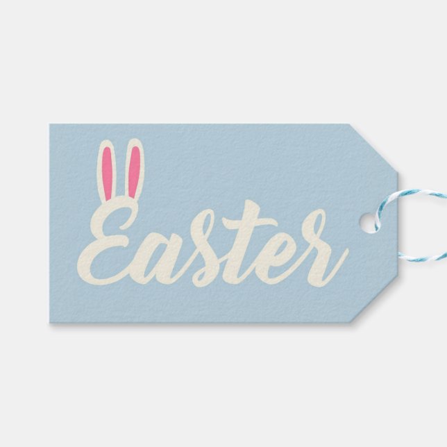 Light Blue “Easter” Script  Geschenkanhänger (Vorderseite (Horizontal))