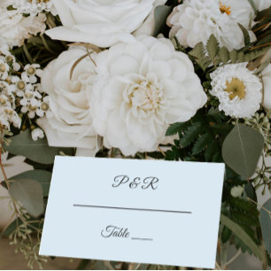 Light Blue Einfache, stilisierte Script-Hochzeit Platzkarte