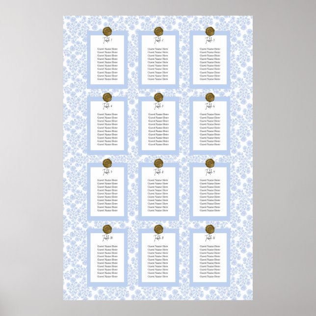 Light Blue Elegant Floral Toile Seating Chart Poster (Vorne)