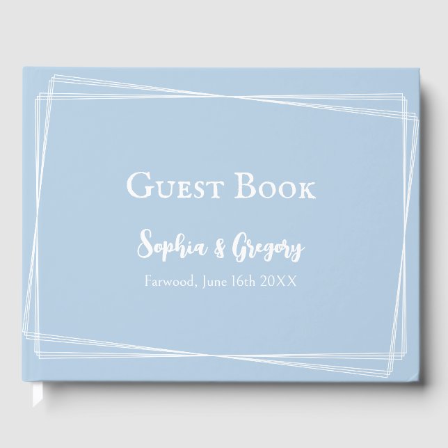 Light Blue Elegant White Script Custom Wedding Gästebuch (Vorderseite)