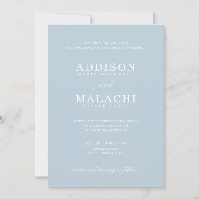 Light Blue Elegante Minimalistische Hochzeitseinla Einladung (Vorderseite)