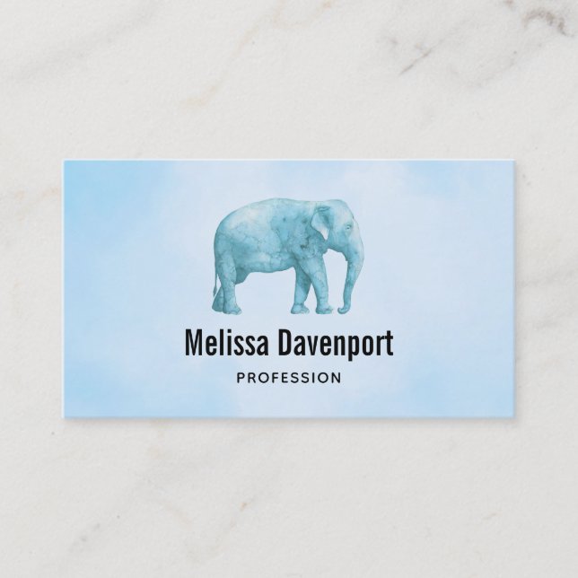 Light Blue Elephant auf Dreamy Blue Watercolor Visitenkarte (Vorderseite)