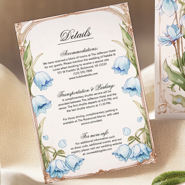 Light Blue Floral Art Nouvea Wedding Details Card (Von Creator hochgeladen)