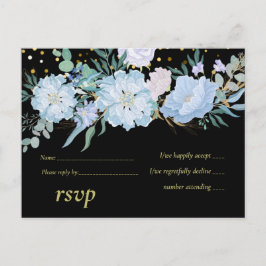 Light Blue Floral Black Moderne Hochzeitsbudget Einladungspostkarte