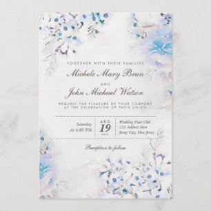 Light Blue Floral Boho Fresh Wedite Einladung