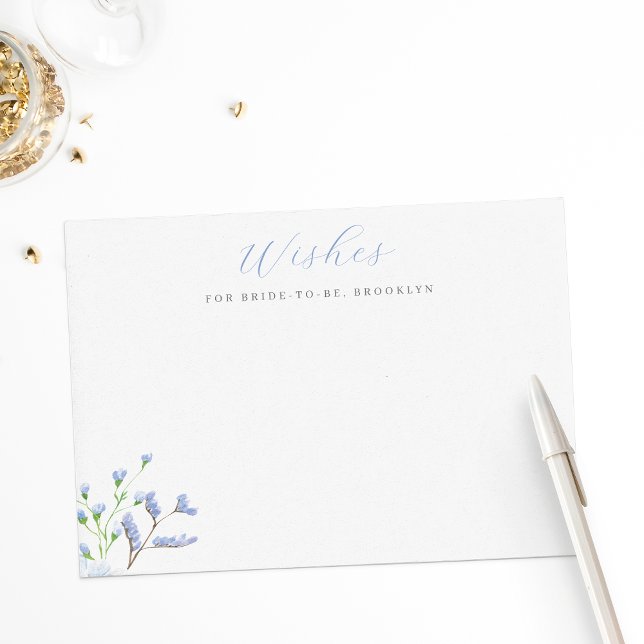 Light Blue Floral Brautparty wünscht Card Hinweiskarte (Von Creator hochgeladen)