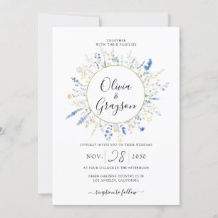 Light Blue Floral Gold QR UAWG alle in 1 Hochzeit Einladung