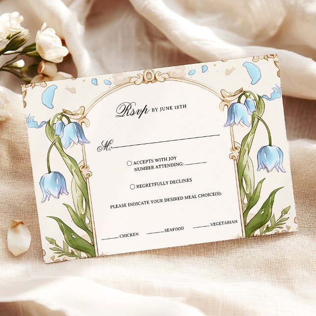 Light Blue Floral RSVP Card mit Essensauswahl (Von Creator hochgeladen)